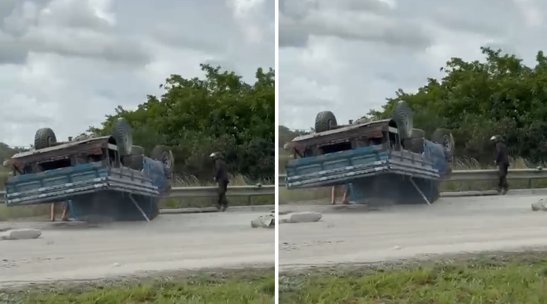 santa-rita:-caminhonete-carregada-de-cimento-capota-na-br-230