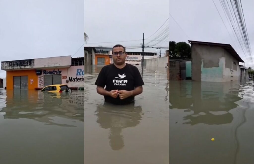 com-agua-pela-cintura,-presidente-da-cufa-pb-denuncia-alagamento-em-jp